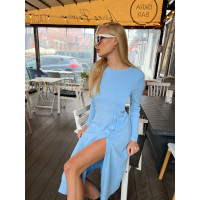 Голубое платье лапша женское с разрезом на пуговицах VPS-003-1
