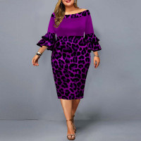 Фиолетовое платье с леопардовым принтом большие размеры MN062-2