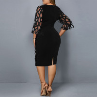 Женское черное платье с пайетками для полных MN008