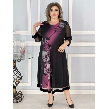 Нарядное праздничное платье для полных женщин на торжество MD022-1, цвет черный, размер 60 - 70